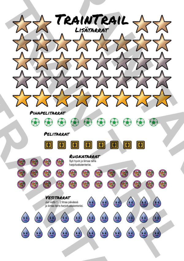 TrainTrail lisätarra-arkki – jatka harjoittelua!
